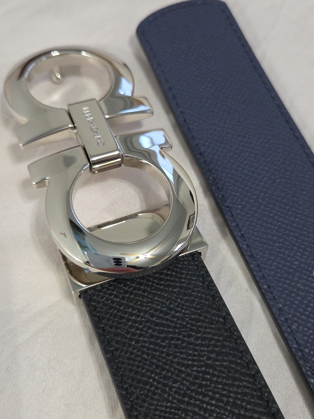 Salvatore Ferragamo Black Belt with Silver Double-Gancini Buckle